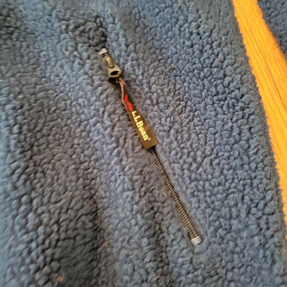 LL Bean XL Tall Blue Full Zip Fleece Jacket Pockets Stand Collar Deep Pile - Picture 5 of 6